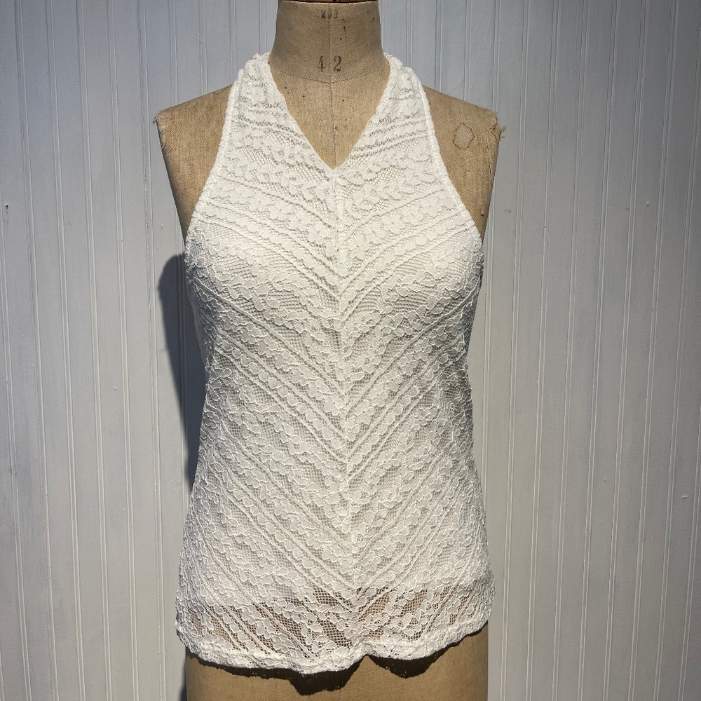 Cross Front White Lace Halter Top